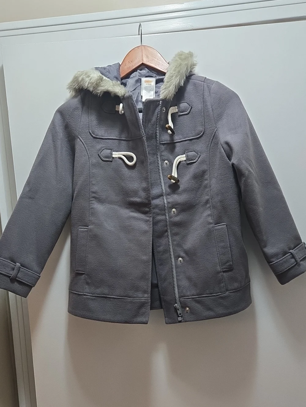 Gymboree Gray Pea Coat with Faux Fur Hood
